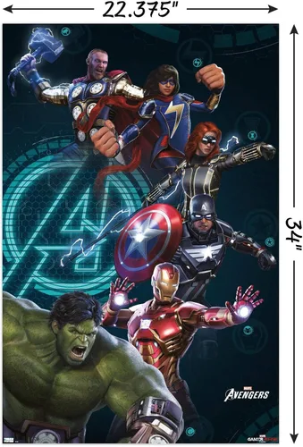 Vista 3 de Trends International Marvel's Avengers - Póster de pared de grupo, 22.375 x 34 pulgadas, versión sin marco
