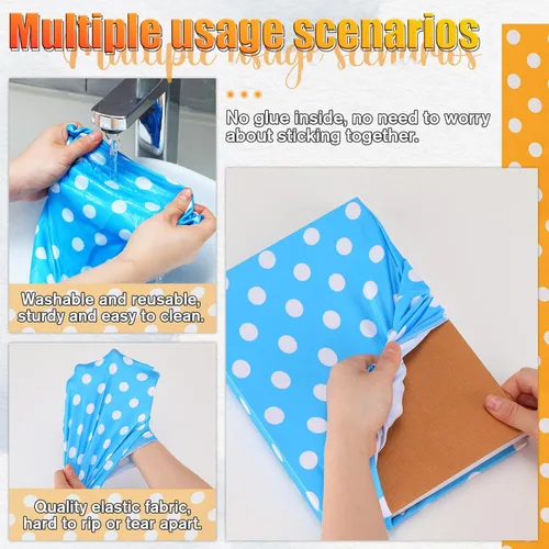 Vista 6 de Yexiya 6 fundas elásticas para libros de tela jumbo, protector de libros de patrón colorido, lavable, reutilizable, funda protectora para libros