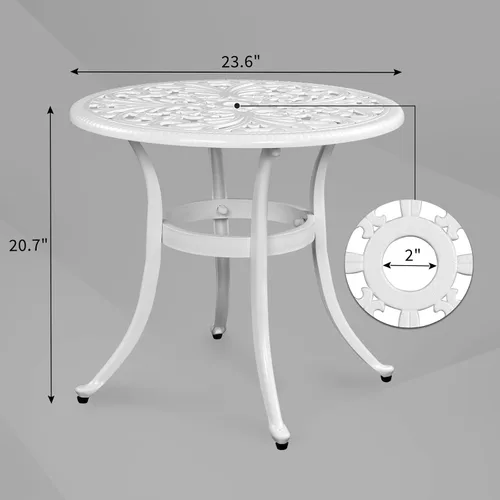 Vista 3 de Mesa auxiliar de patio de 24 pulgadas, mesa de patio al aire libre con almohadillas ajustables, mesa auxiliar de aluminio fundido, mesa auxiliar