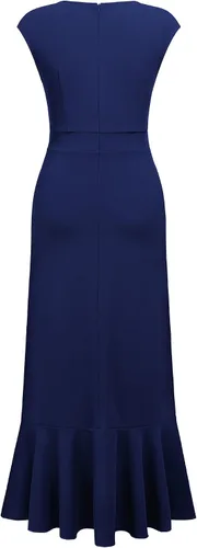 Vista 7 de Miusol Vestido largo formal de cóctel con cuello en V y volantes para mujer