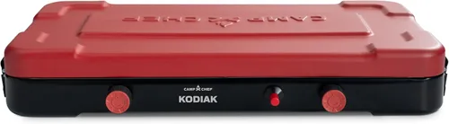 Vista 3 de Camp Chef Mountain Series Kodiak - Estufa de campamento de dos quemadores de alta potencia - La tapa funciona como cortavientos - Estufa de cocina