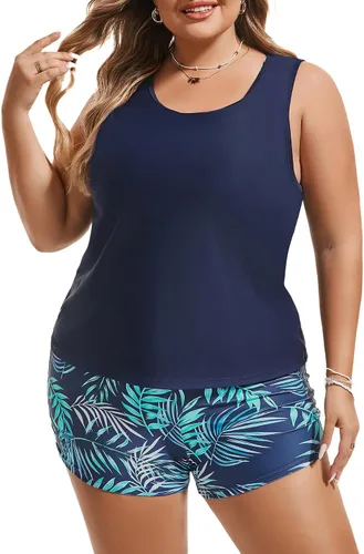 Vista 2 de Hanna Nikole Traje de baño tankini de 3 piezas para mujer, traje de baño con control de abdomen y pantalones cortos para niño, camiseta sin mangas