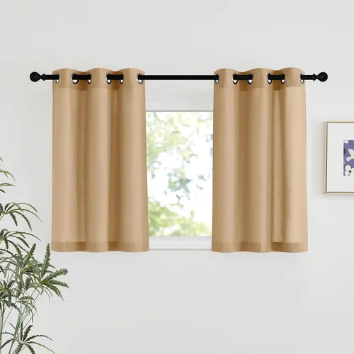 Vista 117 de NICETOWN - Cortinas de lino angora para ventana de cocina sobre el fregadero, con ojales, lino grueso angora, tratamientos cortos para ventanas