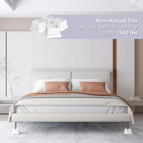 Vista 5 de Elevadores de cama de 1 pulgada, resistentes, paquete de 4 elevadores de muebles de cama, elevadores de 1,500 libras para sofá y mesa, color blanco