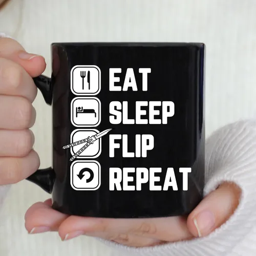 Vista 3 de TODOLIA -11 oz - Taza de café con tapa y repetición con tapa para coleccionista de cuchillos, taza de café Balisong, regalo para amantes