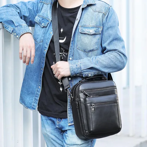 Vista 6 de NIUCUNZH Bolso bandolera pequeño de cuero genuino para hombre, bolso bandolera para hombre