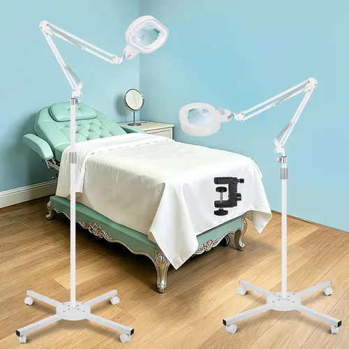 Vista 13 de Lámpara de mesa de aumento de 2 en 1 con luz y soporte, rotación de tres ejes, color infinito, atenuable, lupa iluminada de 12 aumentos, banco