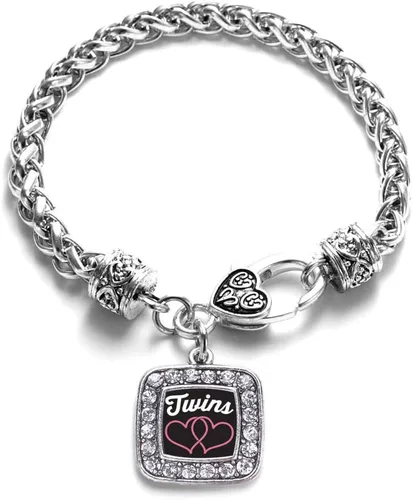 Vista 22 de Pulsera de dijes cuadrados de plata con joyería de circonita cúbica