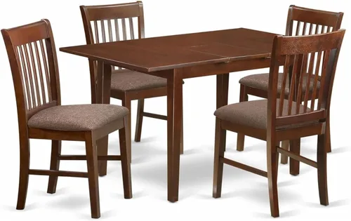 Vista 20 de HomeStock Juego de mesa de cocina de 5 piezas para 4 personas, incluye una mesa de comedor rectangular con hojas y 4 sillas Parson de tela de lino