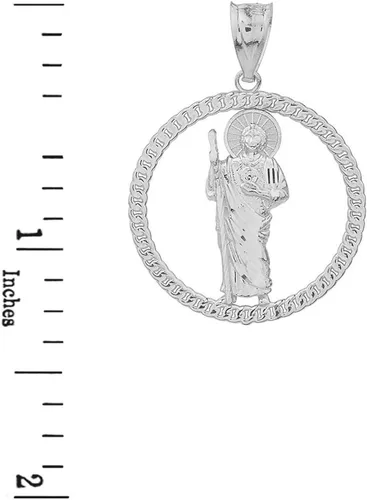 Vista 2 de Colgante de plata de ley con diseño de cuerda redonda de San Judas Tadeo