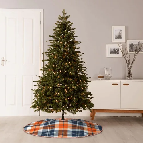 Vista 8 de Falda de árbol de Navidad de 30 pulgadas, naranja y azul, patrón deportivo a cuadros, falda de árbol de Navidad para fiestas de vacaciones