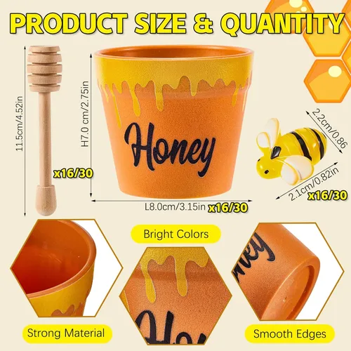 Vista 2 de Meekoo - Juego de 16 mini macetas de abeja con cubos de madera, tarros de miel para maceteros de cupcakes, chips de chocolate, temática de abeja