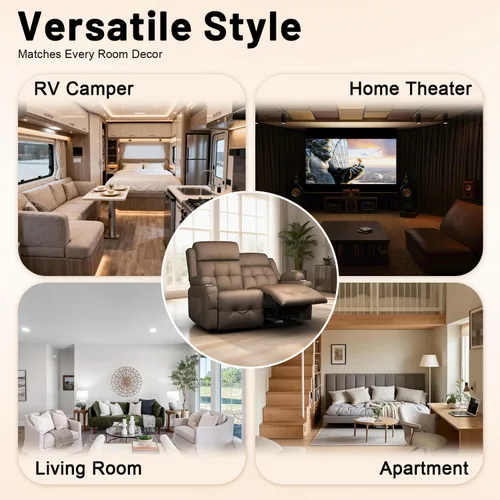 Vista 131 de Sofá de Dos Plazas Reclinable, Sofá Reclinable de Masaje con Gran Capacidad de Peso, Silla de Dos Plazas para RV en Liquidación con Consola, USB