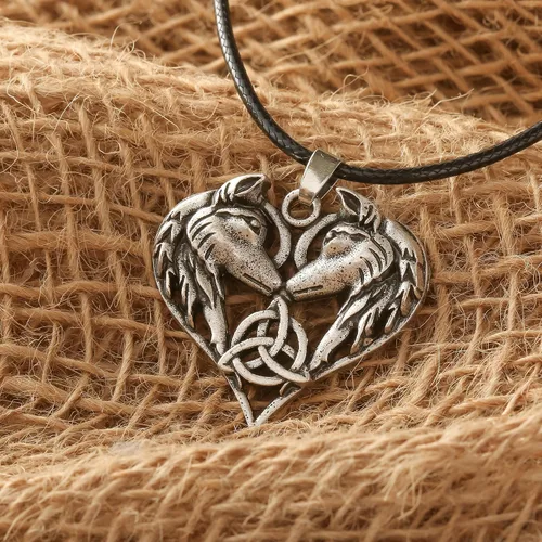 Vista 6 de HAQUIL Viking Jewelry - Collar con colgante de cuero para parejas de lobo para hombres y mujeres, 19.7 pulgadas, Metal