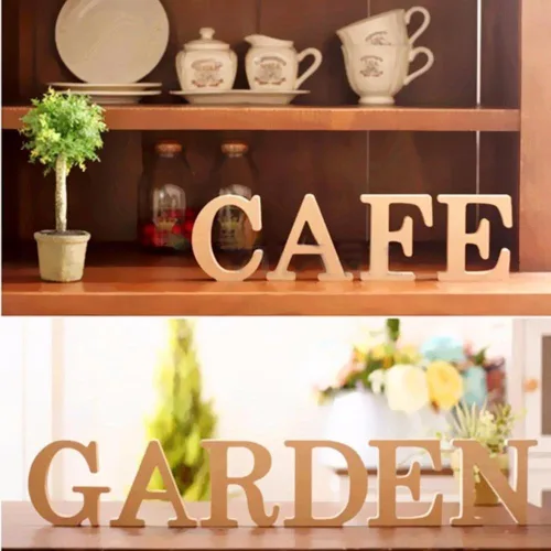 Vista 2 de Letras de madera de la A a la Z independientes para colgar del alfabeto decorativo, regalo de boda, estantería de oficina en casa, decoración