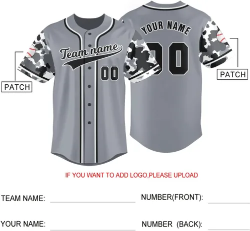 Vista 6 de Camiseta de béisbol personalizada con nombre y número personalizados de camuflaje para hombres, mujeres y jóvenes