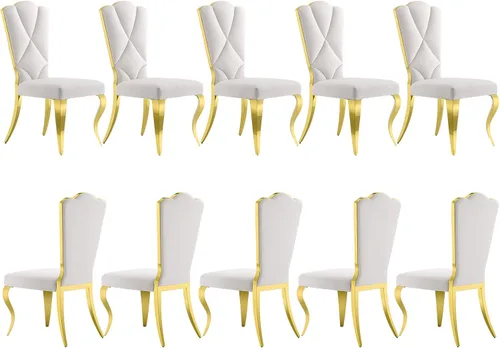 Vista 15 de Juego de 2 sillas de comedor de terciopelo negro y dorado, sillas de cocina tapizadas con respaldo alto con patas de acero inoxidable pulido, sillas