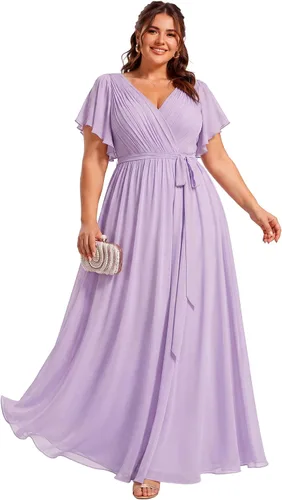 Vista 10 de Ever-Pretty Plus Vestidos de dama de honor formales de gasa para mujer Negro