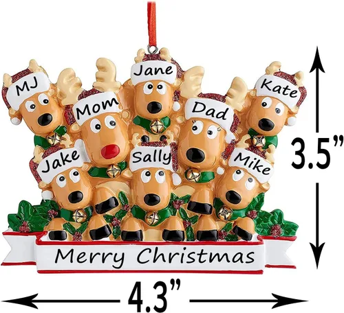 Vista 2 de Adornos de Navidad Personalizados 2025 Familia de 2/3/4/5/6/7/8 Ciervos Adornos de Navidad Nombre Personalizado Regalos Personalizados para Árbol
