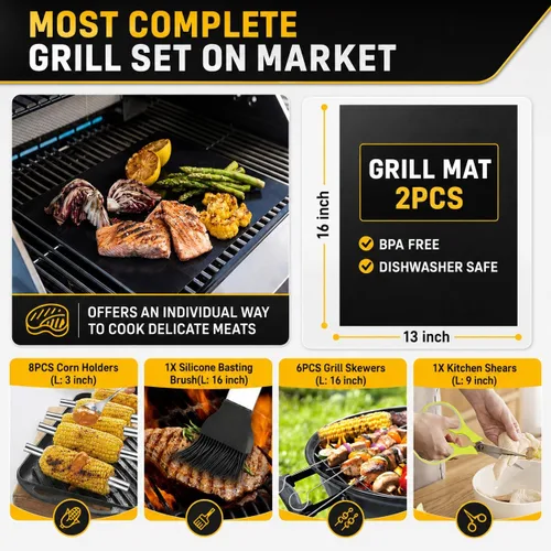 Vista 4 de 34 accesorios para parrilla, regalos para hombres, accesorios de barbacoa resistentes de 16 pulgadas, herramientas de barbacoa de acero inoxidable