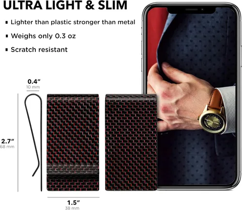 Vista 31 de SERMAN BRANDS Clip de dinero de fibra de carbono para hombres – Cartera delgada con clip de dinero RFID, bolsillo frontal minimalista, cartera EDC