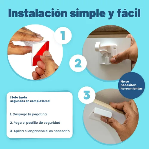 Vista 6 de Cerraduras invisibles mejoradas para gabinete a prueba de bebés (paquete de 10) – No requiere taladrar ni herramientas para la instalación, funciona