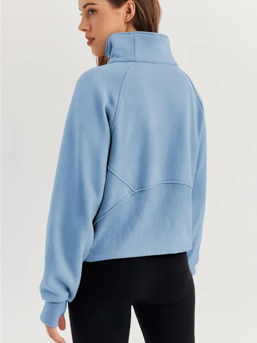 Vista 4 de WYNNQUE Womens Half Zip Cropped Pullover Sweatshirts Fleece Quarter Zipper Hoodies Winter Clothes Sweaters Thumb Hole