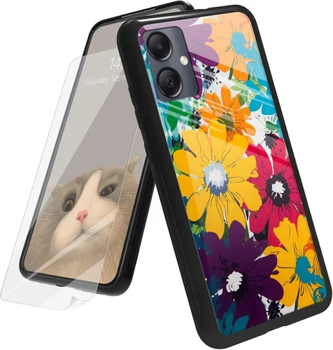 Vista 124 de Funda para Samsung Galaxy A12 5G con protector de pantalla, parte trasera de vidrio templado + TPU de silicona suave que absorbe los golpes