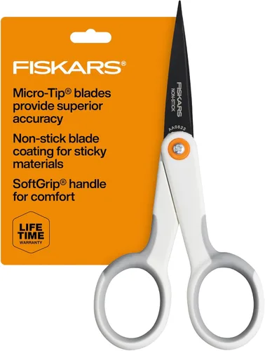 Vista 10 de Fiskars Tijeras con mango naranja de corte recto, hojas de acero inoxidable, mango ambidiestro de doble asa