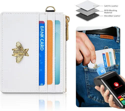 Vista 69 de SEAVILIA Tarjetero llavero cartera para mujer con ventana de identificación RFID monedero regalo abeja delgada minimalista pequeña cartera