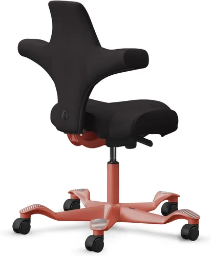 Vista 7 de HAG Capisco Sit to Stand Chair-Blush Rose Frame-Upholstered Black Onyx Vinyl