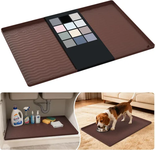 Vista 102 de URMONA - Tapete de silicona impermeable para debajo del fregadero, 16 x 10 Beige