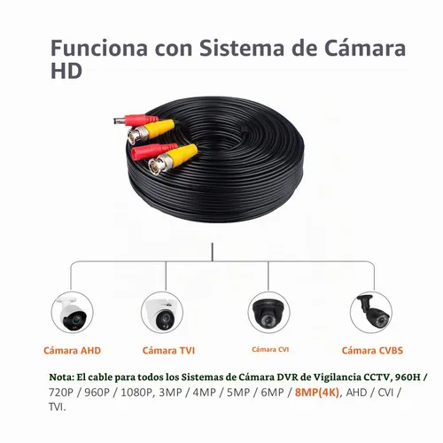 Vista 8 de LONNKY Cable BNC de 100 pies para cámara de seguridad de 98.4 ft con conectores BNC y adaptadores RCA, cable de alimentación de video para cámara
