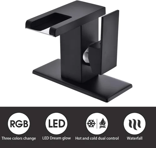 Vista 7 de Grifo para el fregadero del cuarto de baño con 3 colores cambiantes LED, cascada, caño