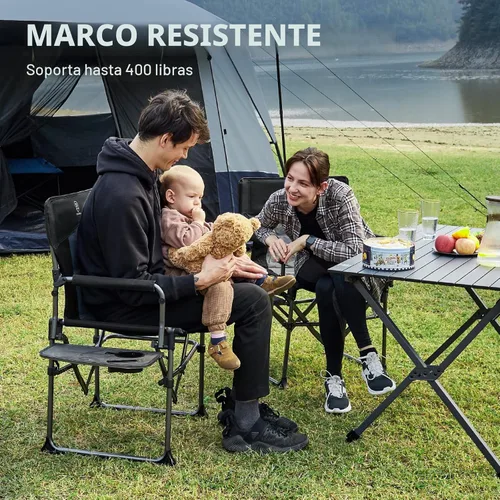 Vista 4 de EVER ADVANCED Silla de directores de camping con mesa auxiliar, plegable portátil con tamaño compacto, silla de césped resistente con bolsillo