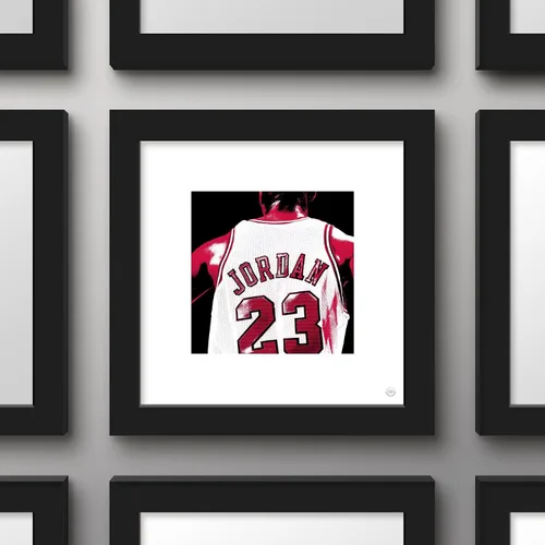 Vista 2 de Trends International Gallery Pops Michael Jordan - Póster de pared con parte trasera de jersey, 12.00 x 12.00 pulgadas, versión de marco negro