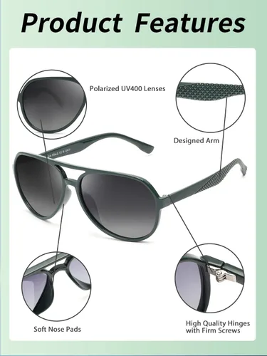 Vista 3 de JIM HALO Gafas de sol polarizadas para hombres y mujeres, persianas de aviador retro para conducir, pescar, verde y gris degradado