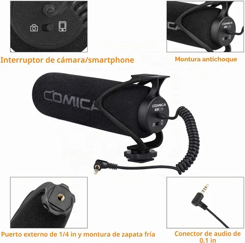 Vista 4 de COMICA CVM-V30 LITE Micrófono de video, micrófono de cámara de condensador supercardioide de escopeta para cámaras Canon Nikon Sony Panasonic DSLR
