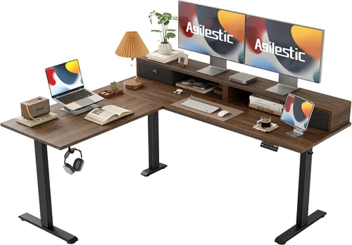 Vista 28 de Agilestic Escritorio de Pie en Forma de L de 59 Pulgadas de Altura Ajustable, Escritorio de Esquina Eléctrico de Pie, Mesa de Computadora Sit Stand