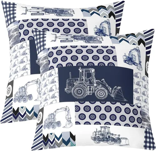 Vista 19 de Juego de 2 fundas de almohada de construcción de 16 x 16 pulgadas, fundas de almohada suaves para camiones, fundas de cojín para sala de estar