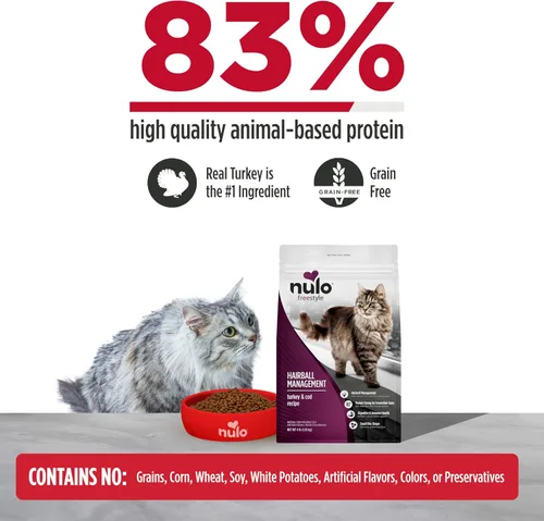Vista 2 de Nulo Comida para Gatos Freestyle, Para el Manejo de Bolas de Pelo, Croquetas Secas Premium Sin Granos de Bocado Pequeño, Receta de Proteína Animal