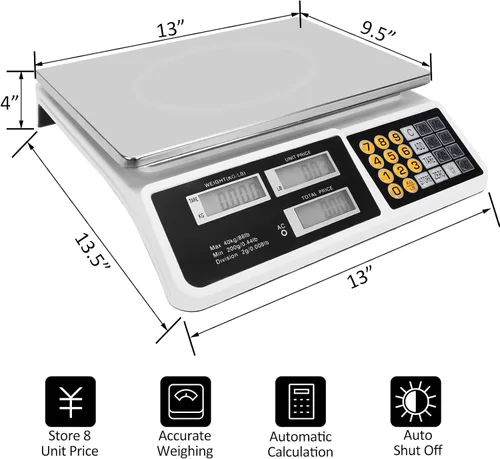 Vista 2 de Báscula computadora de precios 88 lb/40 kg LCD digital báscula de precios comercial con plataforma de acero inoxidable, báscula de productos