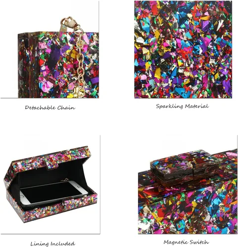 Vista 3 de YYW Bolso cruzado de acrílico con lentejuelas para mujer, bolso cruzado para fiesta de novia, cóctel, noche