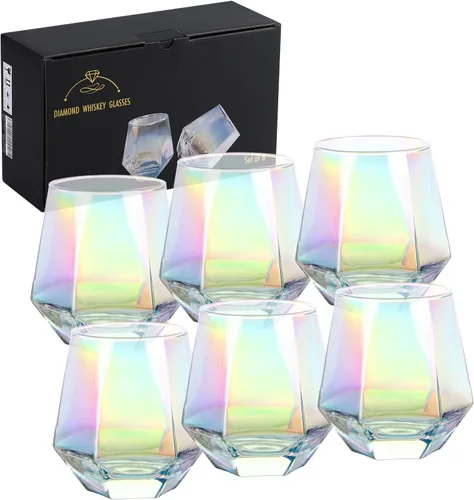 Vista 9 de Copa de vino sin tallo para vino tinto y blanco, cristalería iridiscente en forma de diamante para whisky, cóctel, regalo para aniversario, boda