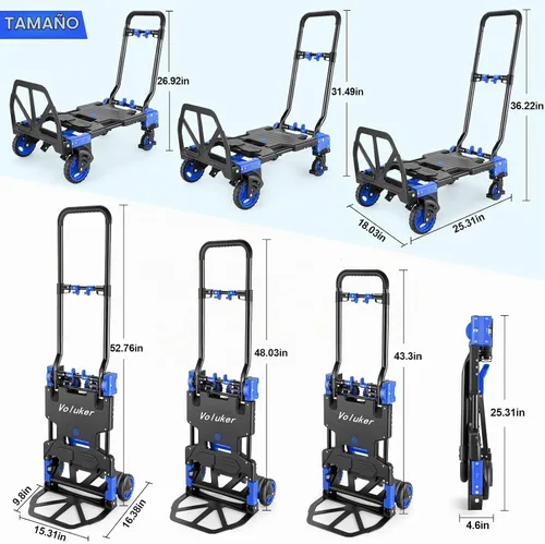 Vista 2 de Carro de mano plegable 2 en 1, carrito retráctil de 330 libras, 4 y 2