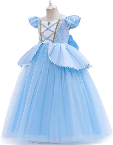 Vista 19 de Vestido de cumpleaños de princesa Cenicienta para niñas, disfraz de Halloween, concurso de Navidad, fiesta de baile con accesorios