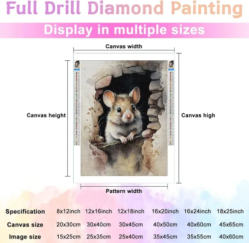 Vista 3 de Kits de pintura de diamantes 5D DIY para adultos, pequeño ratón, bordado de punto de cruz, pinturas de diamantes de imitación de cristal, imágenes
