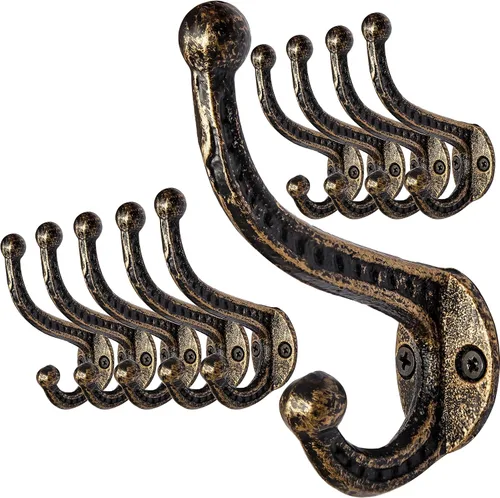 Vista 9 de WEBI Ganchos rústicos para abrigos: 5 ganchos de hierro fundido para colgar, ganchos de pared antiguos resistentes para toallas, batas, granja Negro