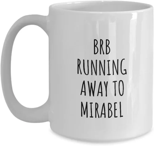 Vista 7 de Taza de Brb Running Away To Mirabel, regalo divertido para viajeros, hombres, mujeres, amantes de la ciudad, idea de regalo, cita, broma, café, taza