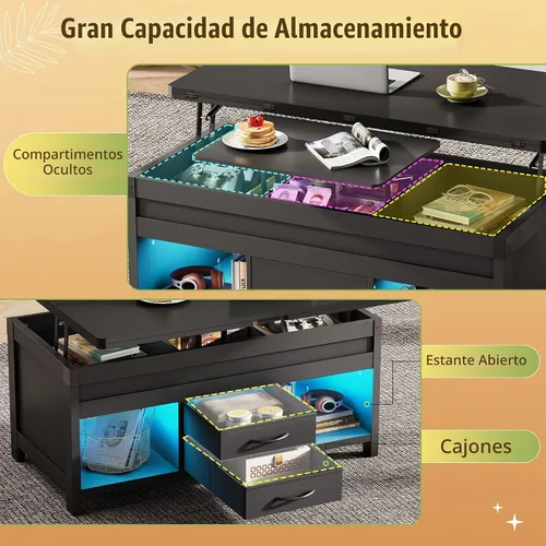 Vista 5 de WLIVE - Mesa auxiliar elevable de 40 pulgadas con almacenamiento, mesa Negro